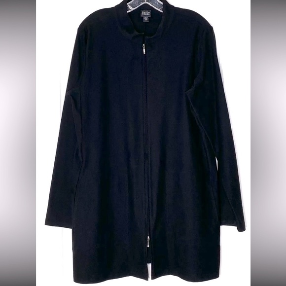 EILEEN FISHER Black fall casual Crepe Knit Two-Way Zipper Longline Jacket $280 M - Picture 1 of 6
